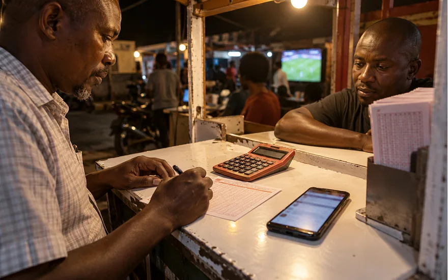 Customer comparing a paper record with a phone at a cafe counter